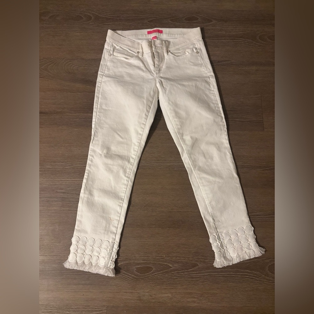 Lilly Pulitzer White South Ocean Skinny Crop Fringe Jeans
